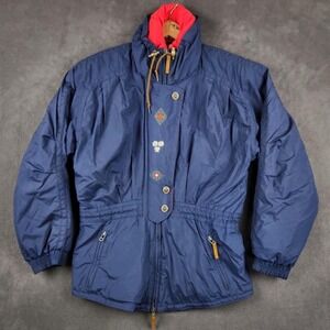 Vintage Obermeyer Women Ski Jacket Navy Blue Embroidered Thermolite Parka Size 8